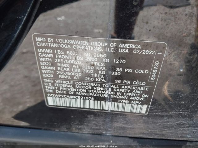 1V2WP2CA8NC521378 Volkswagen Atlas 2.0t Se W/technology