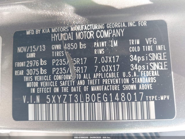 5XYZT3LB0EG148017 Hyundai Santa Fe Sport 2.4l