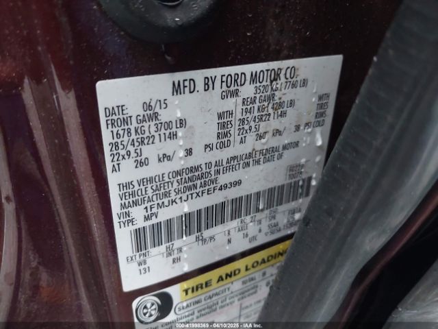 1FMJK1JTXFEF49399 Ford Expedition El King Ranch