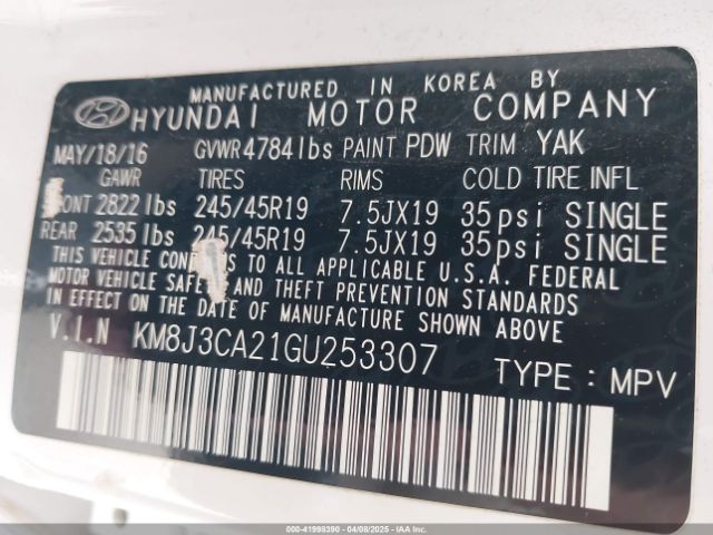 KM8J3CA21GU253307 Hyundai Tucson Sport