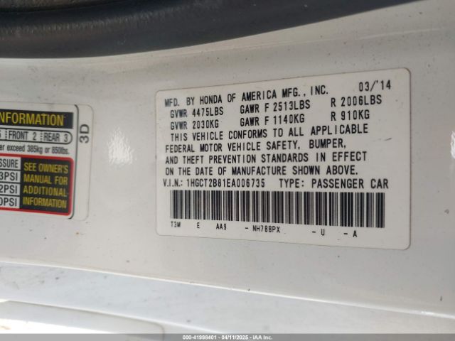 1HGCT2B81EA006735 Honda Accord Ex-l V-6