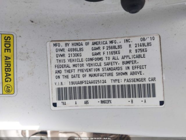 2010 ACURA TL 19UUA8F52AA025124 Photo 8