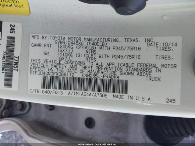 5TFJU4GN0FX069112 Toyota Tacoma Prerunner V6