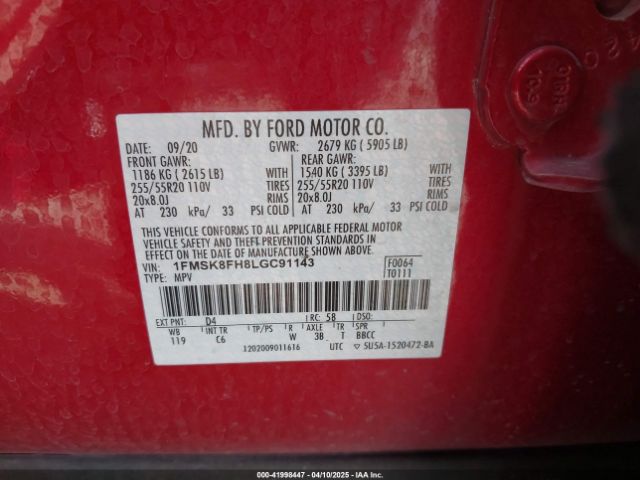 1FMSK8FH8LGC91143 Ford Explorer Limited