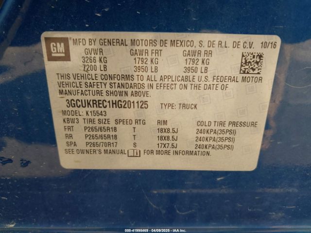 2017 CHEVROLET SILVERADO 1500 3GCUKREC1HG201125 Photo 8
