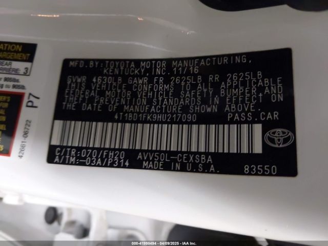 4T1BD1FK9HU217090 Toyota Camry Hybrid Se