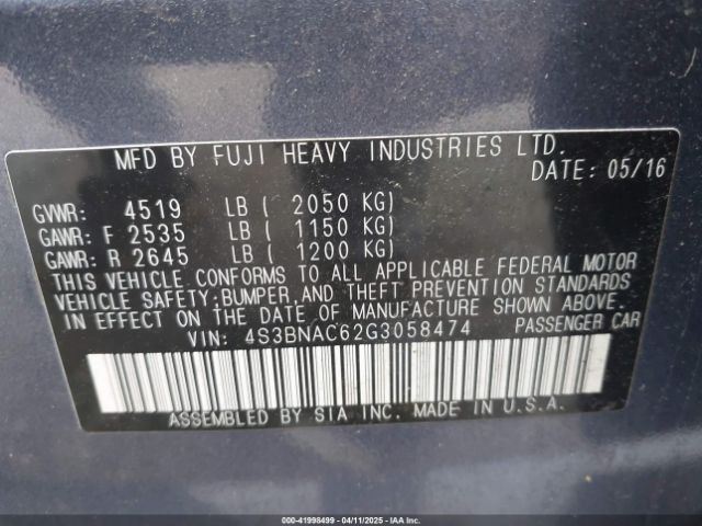 4S3BNAC62G3058474 Subaru Legacy 2.5i Premium
