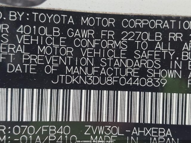 JTDKN3DU8F0440839 Toyota Prius Two