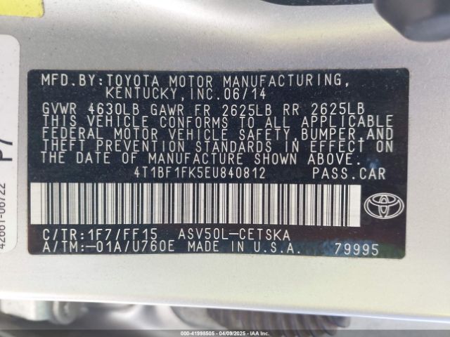 4T1BF1FK5EU840812 Toyota CAMRY SE