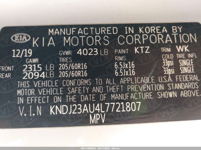 KNDJ23AU4L7721807 KIA SOUL LX