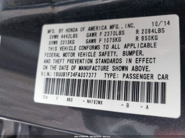 19UUB1F34FA007377 Acura TLX