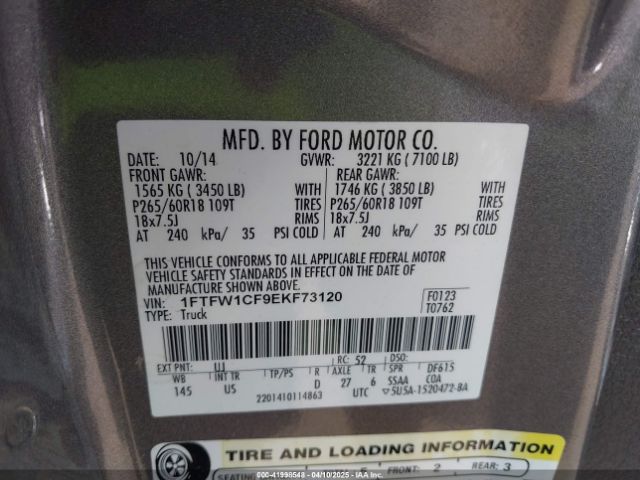 1FTFW1CF9EKF73120 Ford F-150 Xlt