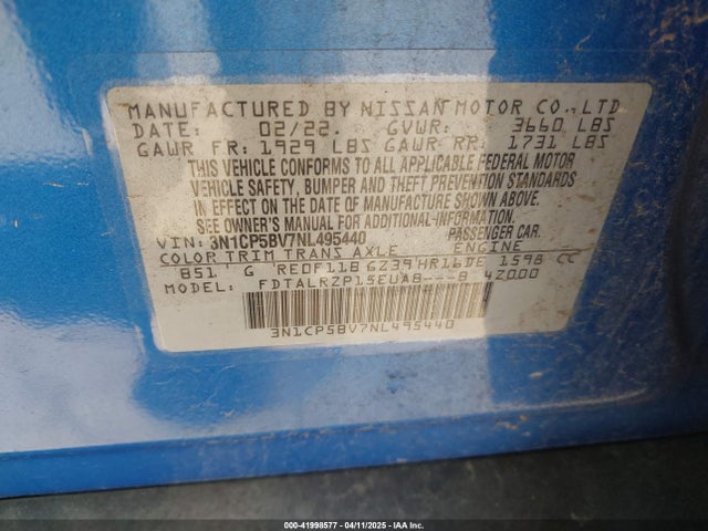 3N1CP5BV7NL495440 Nissan Kicks S Xtronic Cvt