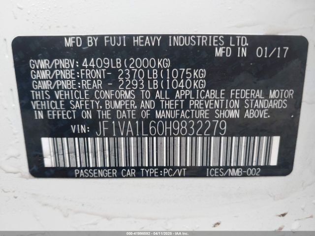 JF1VA1L60H9832279 Subaru Wrx Limited