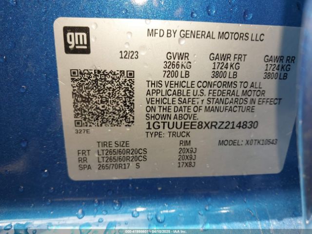 1GTUUEE8XRZ214830 GMC Sierra 1500 4wd  Short Box At4