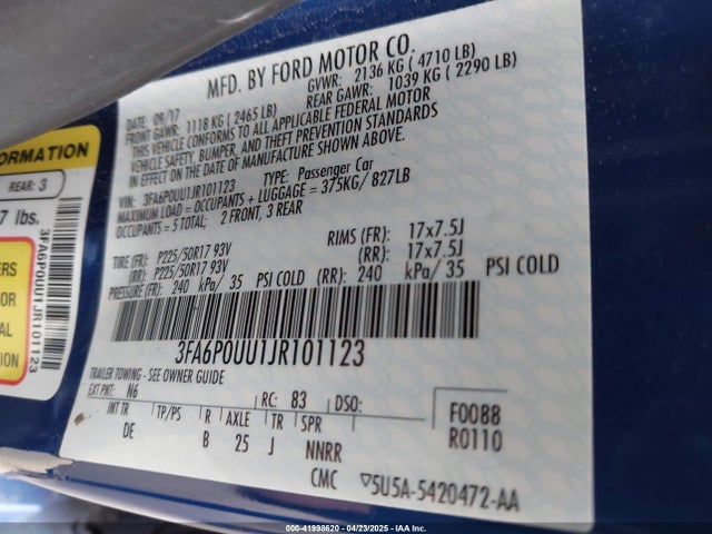3FA6P0UU1JR101123 Ford Fusion Hybrid S