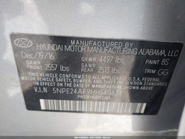 5NPE24AF9HH540634 Hyundai Sonata