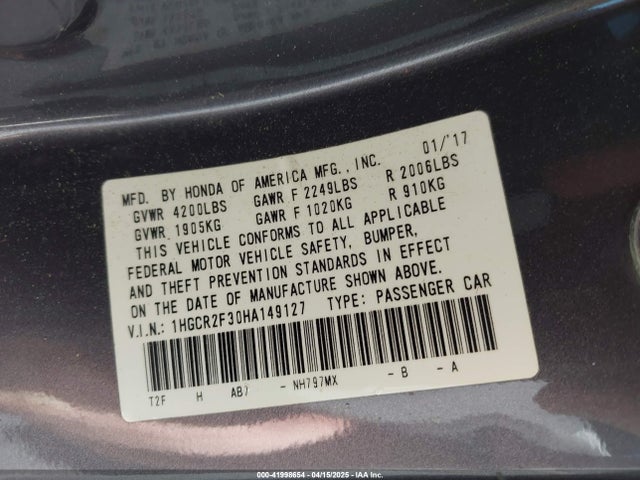 1HGCR2F30HA149127 Honda ACCORD LX