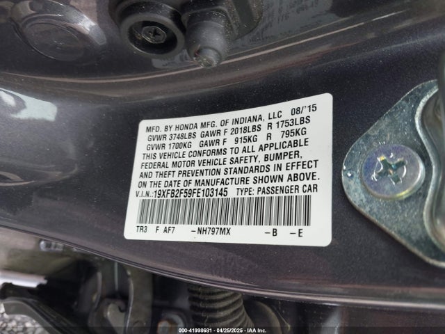 Honda Civic Lx 2015 19XFB2F59FE103145 Image 9