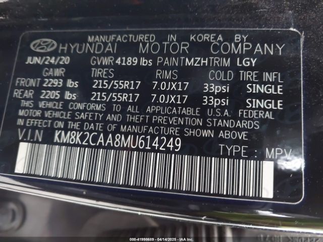 KM8K2CAA8MU614249 Hyundai Kona Sel