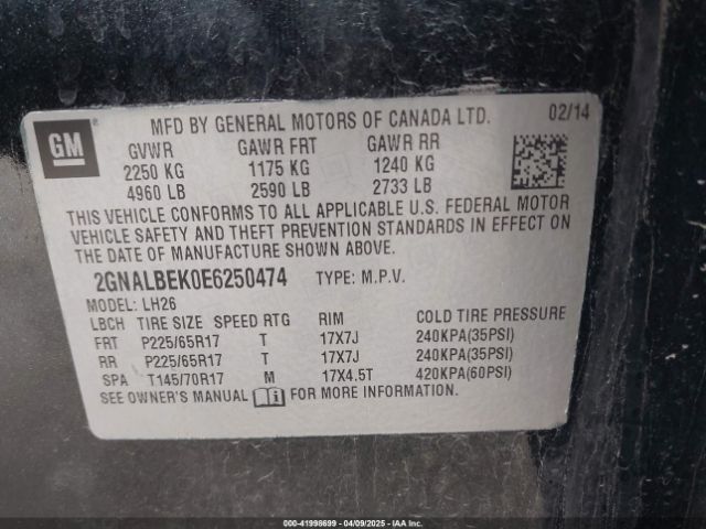 2GNALBEK0E6250474 Chevrolet EQUINOX 1LT