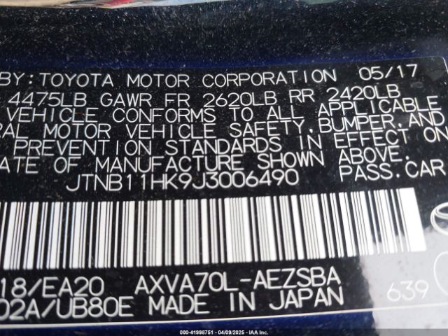 JTNB11HK9J3006490 Toyota CAMRY SE