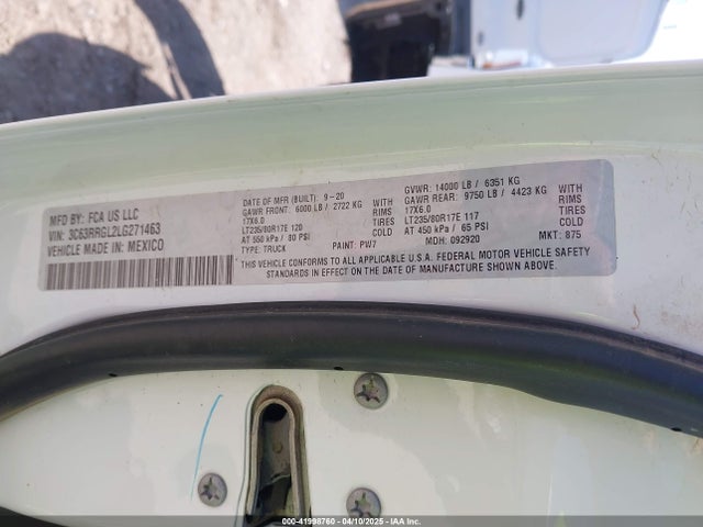 Продаж на аукціоні авто 2020 Ram 3500 Tradesman  4x4 8' Box, vin: 3C63RRGL2LG271463, номер лоту: 41998760