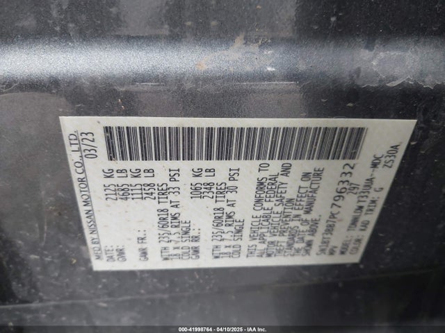2023 Nissan Rogue Sv Intelligent Awd მანქანა იყიდება აუქციონზე, vin: 5N1BT3BB7PC796332, აუქციონის ნომერი: 41998764