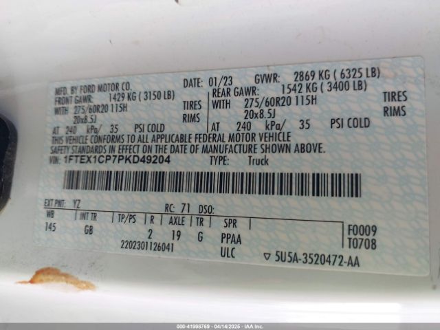 1FTEX1CP7PKD49204 Ford F-150 Xl