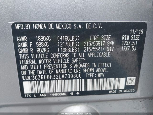 3CZRU6H32LM709800 Honda Hr-v Awd Lx