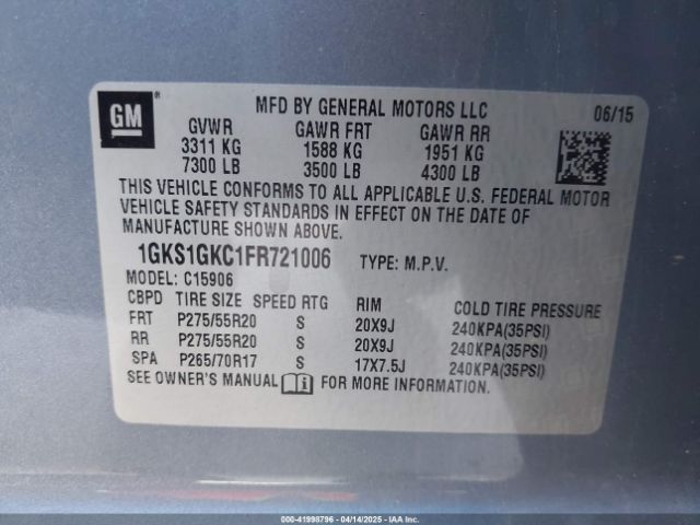1GKS1GKC1FR721006 GMC Yukon Xl 1500 Sle