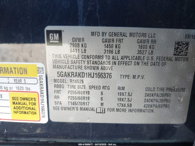 5GAKRAKD1HJ166376 Buick Enclave Convenience
