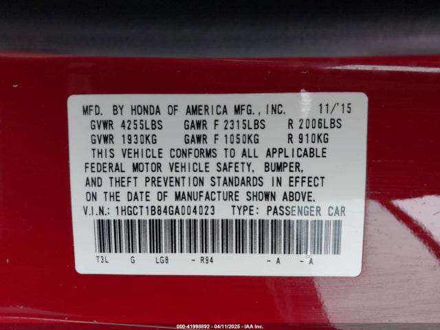 1HGCT1B84GA004023 Honda Accord Ex-l