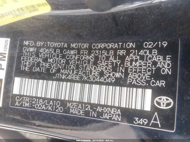 Toyota Corolla Xse 2019 JTNK4RBE7K3044049 Image 9
