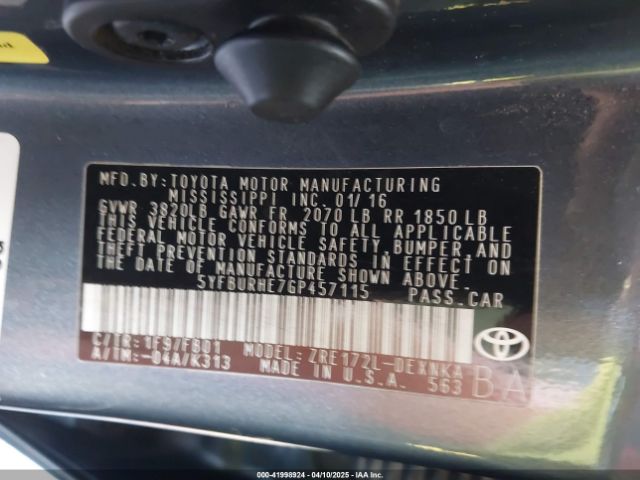 5YFBURHE7GP457115 Toyota COROLLA LE