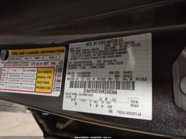 3FA6P0HD5HR350366 Ford FUSION SE