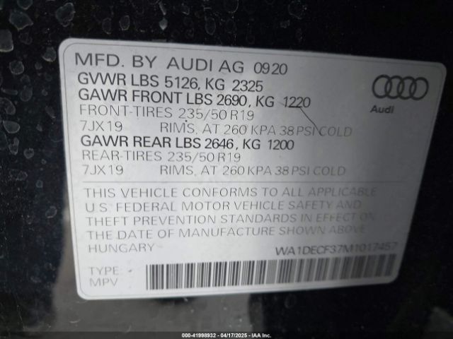 WA1DECF37M1017457 Audi Q3 Premium 45 Tfsi S Line Quattro Tiptronic