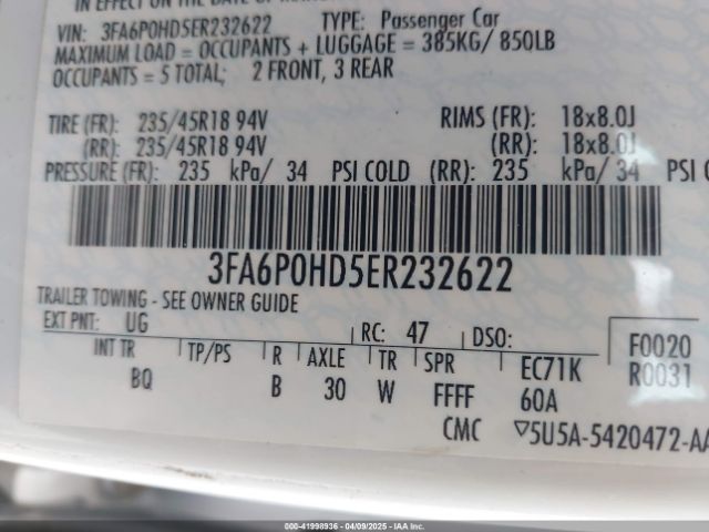3FA6P0HD5ER232622 Ford FUSION SE