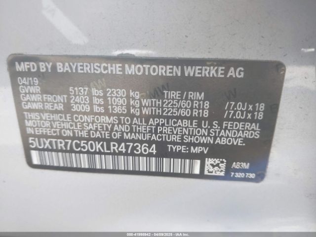 5UXTR7C50KLR47364 BMW X3 Sdrive30i