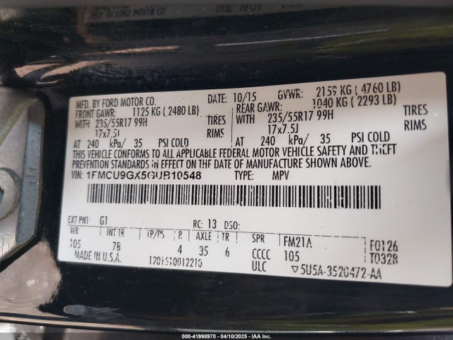1FMCU9GX5GUB10548 Ford ESCAPE SE