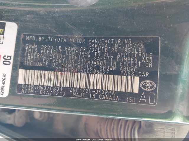 2T1BPRHE5GC506027 Toyota Corolla Le Plus