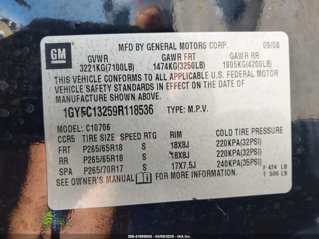 2009 CADILLAC ESCALADE 1GYFC13259R118536 Photo 8