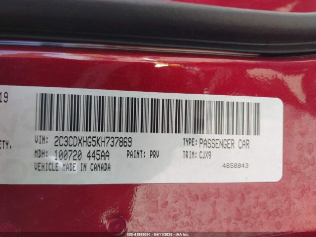 2C3CDXHG5KH737869 Dodge Charger Gt Rwd