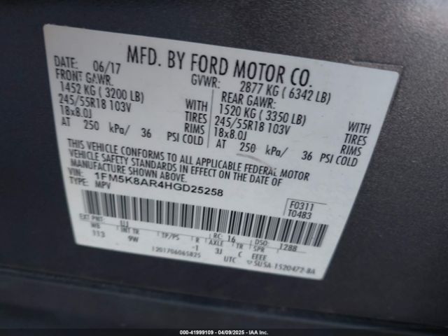 1FM5K8AR4HGD25258 Ford Police Interceptor