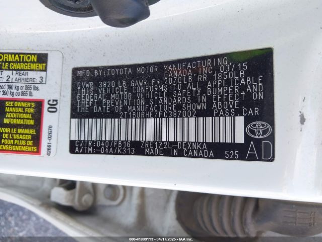 2T1BURHE7FC387002 Toyota Corolla Le Plus