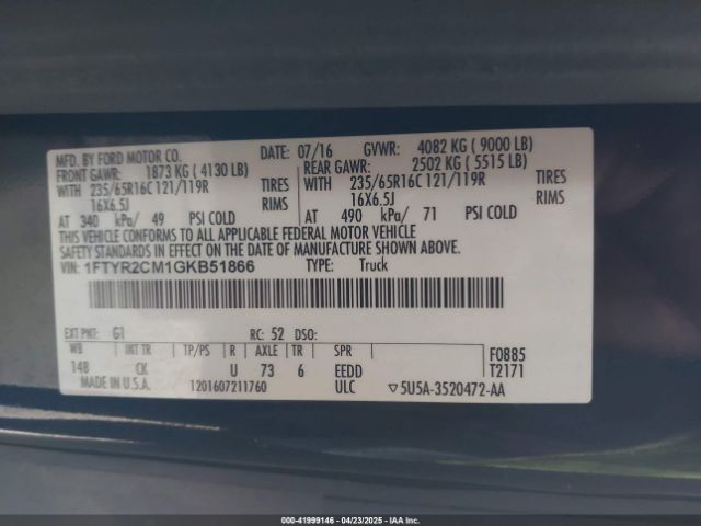 1FTYR2CM1GKB51866 Ford Transit-250