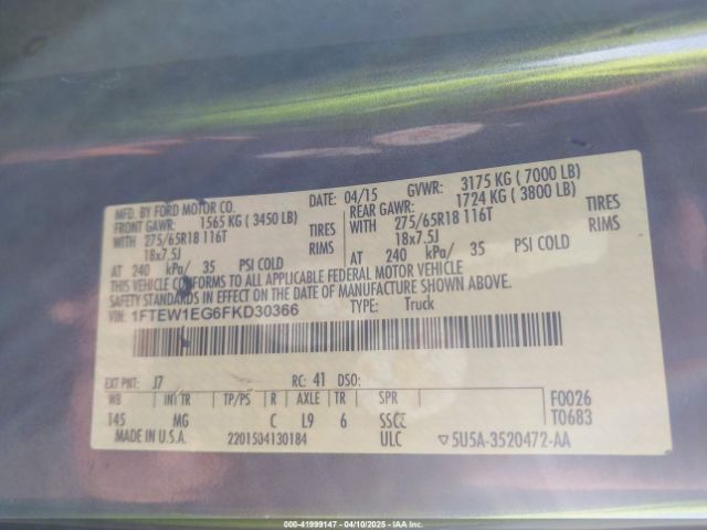 1FTEW1EG6FKD30366 Ford F-150 Xlt