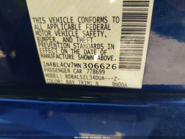 1N4BL4CV7MN306626 Nissan Altima Sr Fwd