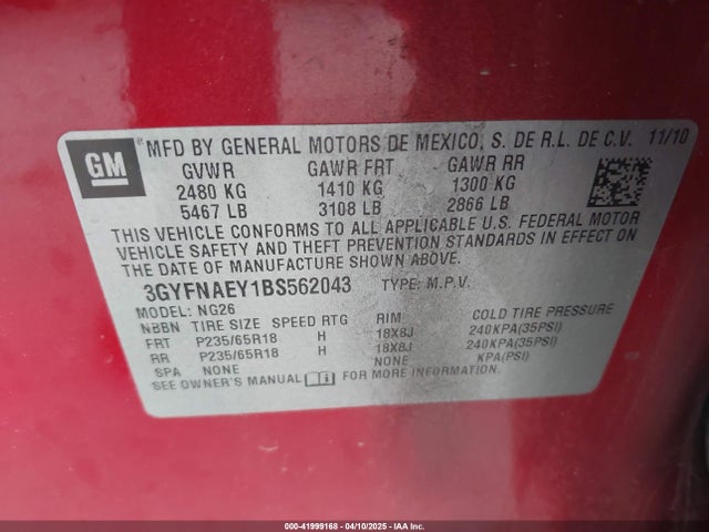 2011 CADILLAC SRX 3GYFNAEY1BS562043 Photo 8