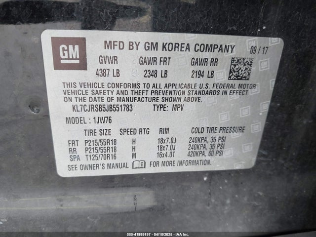 Chevrolet Trax Premier 2018 KL7CJRSB5JB551783 Image 9